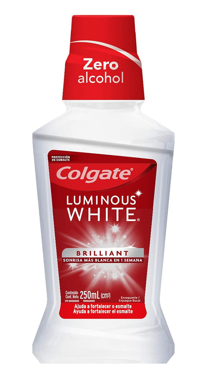 Colgate Luminous White, Pasta Dental Blanqueadora + Luminous Enjuague Bucal White XD Shine + Cepillo Dental Triple Acción Blancura Medio