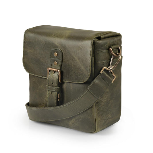 MegaGear Torres Mini MG1701 Para cámaras sin espejo, instantáneas y DSLR - Bolsa bandolera de cuero auténtico - Olive