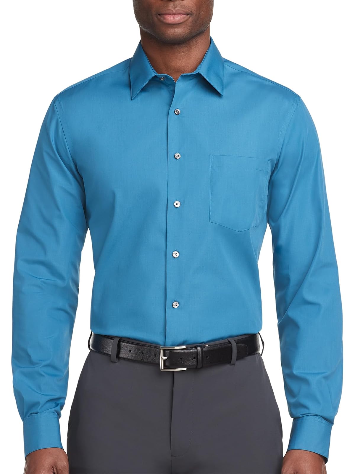 Van Heusen Camisa de Vestir Manga Larga para Hombre, Ajuste Regular - Azul (Deep Sea) - 17cm Cuello 34cm-35cm Manga