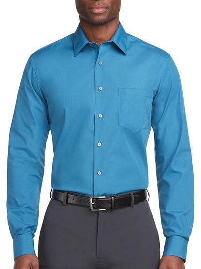 Van Heusen Camisa de Vestir Manga Larga para Hombre, Ajuste Regular - Azul (Deep Sea) - 17cm Cuello 34cm-35cm Manga