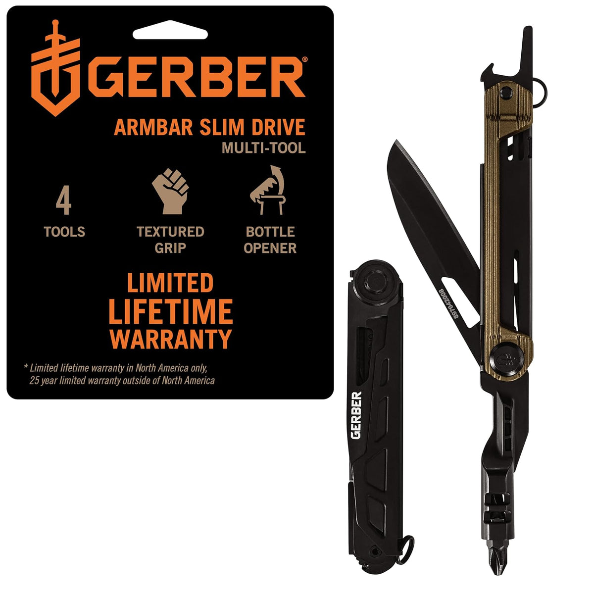 Gerber Cuchillo de Bolsillo con Destornillador y Abrebotellas - Unidad delgada - Bronce (Burnt Bronze)
