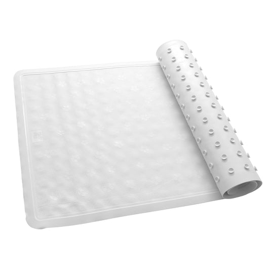Bath Bliss - Alfombrilla de Baño Antideslizante Rectangular | Dimensiones: 18 x 36 Pulgadas, Ideal para Ducha, Seguridad para Adultos y Niños, Accesorios de Baño, Color Blanco