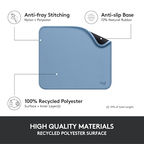 Logitech Mouse Pad - Studio Series, con Base de Caucho Antideslizante, Superficie Resistente a Salpicaduras, Materiales Durables, Portátil, Diseño Fresco y Moderno - Azul Claro