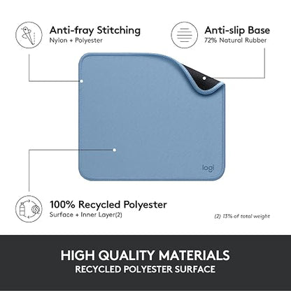 Logitech Mouse Pad - Studio Series, con Base de Caucho Antideslizante, Superficie Resistente a Salpicaduras, Materiales Durables, Portátil, Diseño Fresco y Moderno - Azul Claro