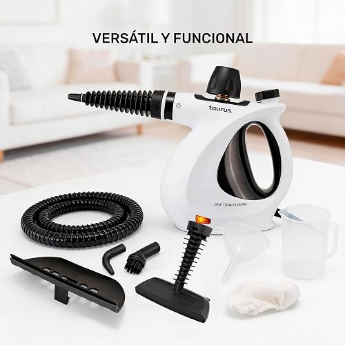 TAURUS MEDUSA CLEAN | Limpiador de vapor sanitizante | Vapor a presión 3 bar | Plancha vertical Elimina olores y bacterias | Limpieza ecológica sin químicos | 9 accesorios | Tanque 350 ml