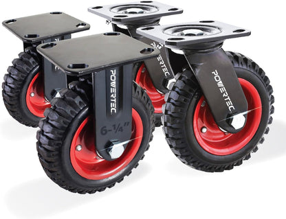 POWERTEC Juego de 4 Ruedas Giratorias de 6 Pulgadas | 15.24 cm, 2 giratorias y 2 fijas, ruedas resistentes con banda de rodadura de goma