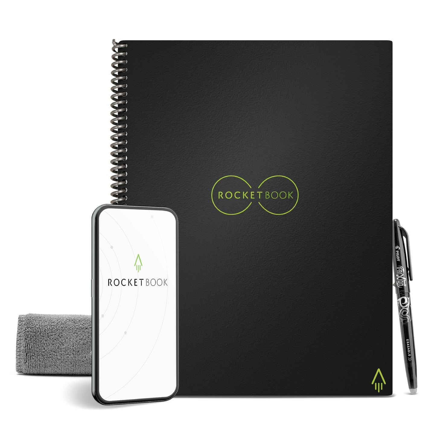 Rocketbook Core Carta, Cuaderno Inteligente, Patrón de cuadrícula, Reutilizable, Negro