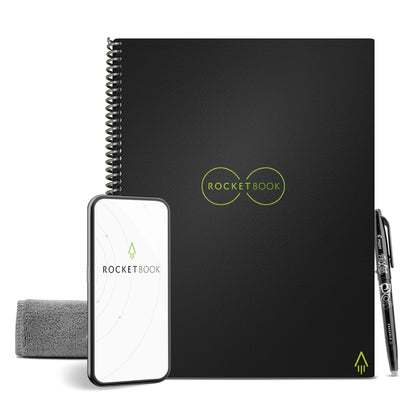 Rocketbook Core Carta, Cuaderno Inteligente, Patrón de cuadrícula, Reutilizable, Negro