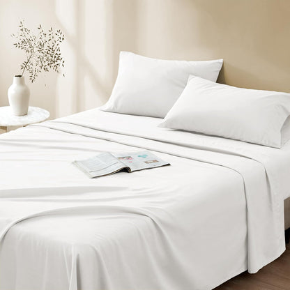 Comfort Spaces Juego de Sábanas de Algodón 144 Hilos - Blanco - Individual