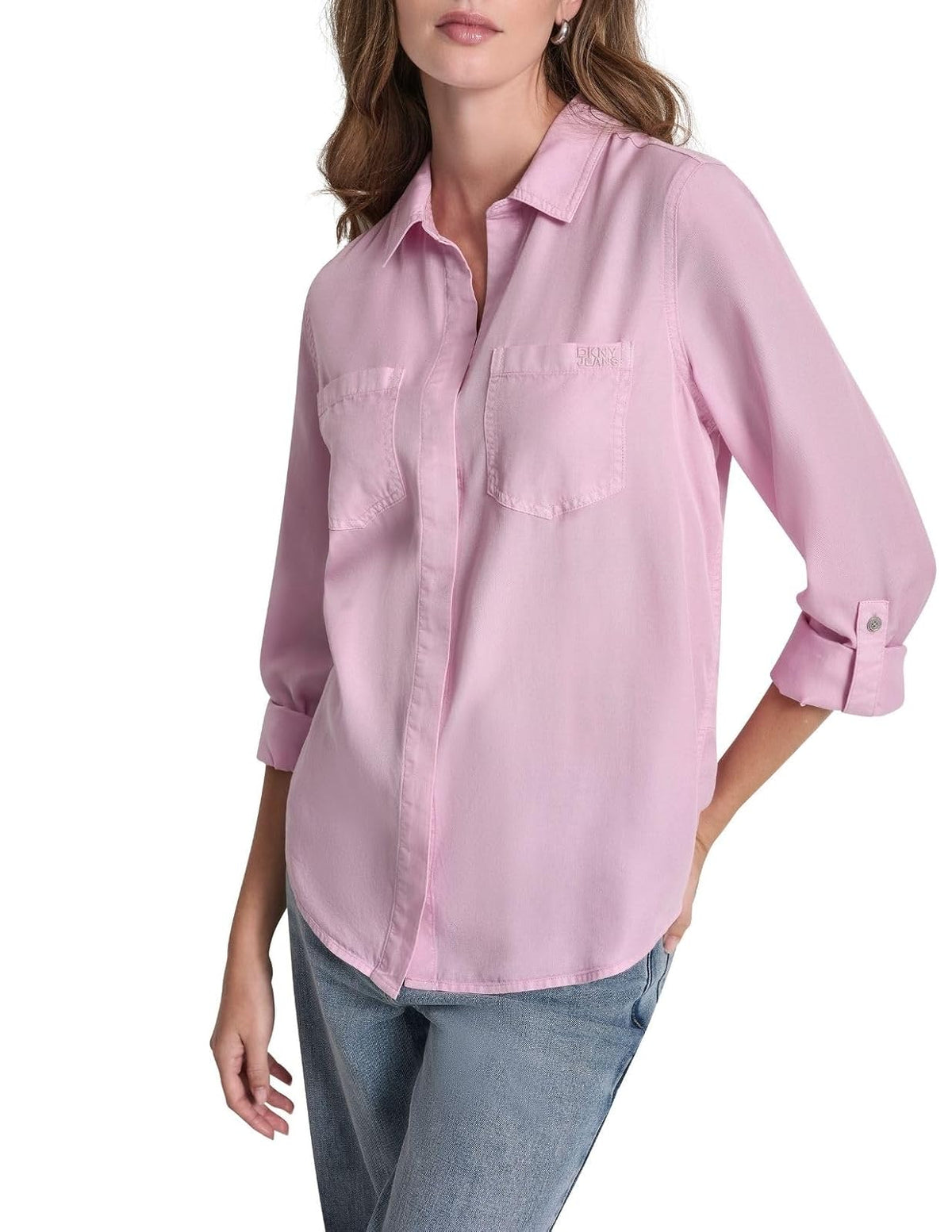 DKNY - Camisa con Cuello y Solapa para Mujer con Botones y Espalda Dividida