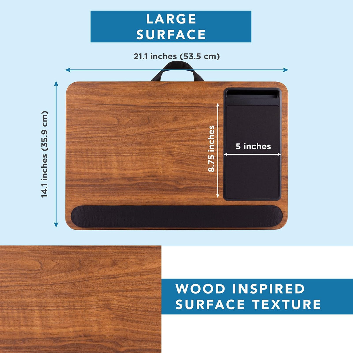 LAPGEAR Home Office Pro - computadora de Regazo con reposamuñecas, Alfombrilla para Mouse y Soporte para teléfono, Grano de Madera expreso, se Adapta a portátiles de hasta 15.6 Pulgadas, Estilo No.