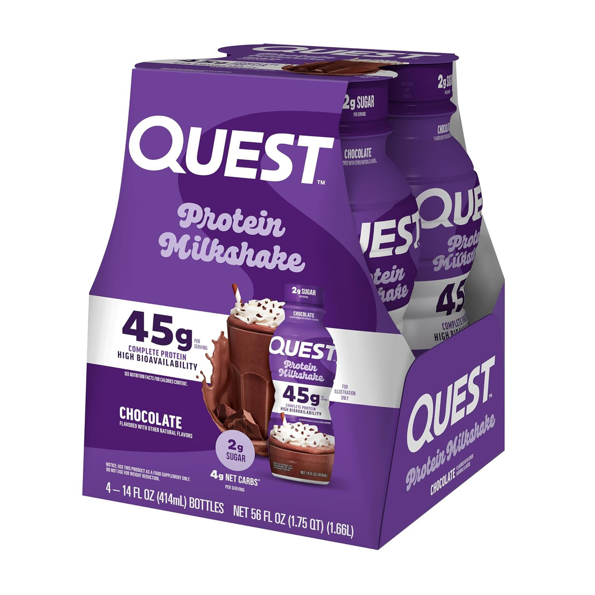 Quest Nutrition Protein Milkshake sabor Chocolate, 45 g de proteína, 2 g de azúcar - 12 Pack de 414 ml
