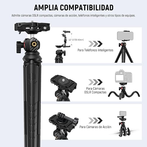 NEEWER Trípode para iPhone con Mando a Distancia, Mini Trípode Flexible para Teléfono Vlog Selfie Stick con Soporte Movil y Adaptador Action CAM Compatible con iPhone 16 GoPro Hero 13 Insta360