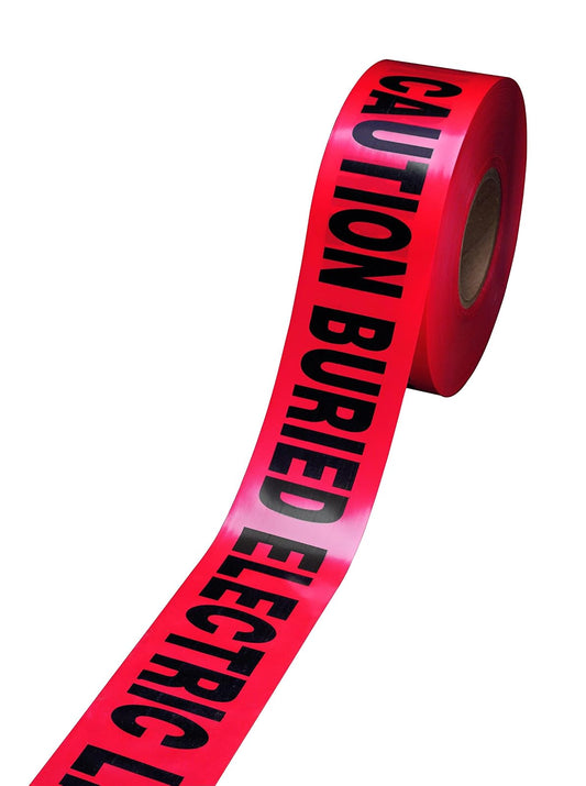 Scotch Barricade Tape 300, impreso con texto "precaución", 7,6 cm de ancho, 1000 pies de longitud (paquete de 1), Texto "Cuidado: línea eléctrica soterrada" ("Caution Buried Electric Line Below"), 7,62 cm (3 pulgadas) x 91,4 m (300 pies), Rojo, Printed wi