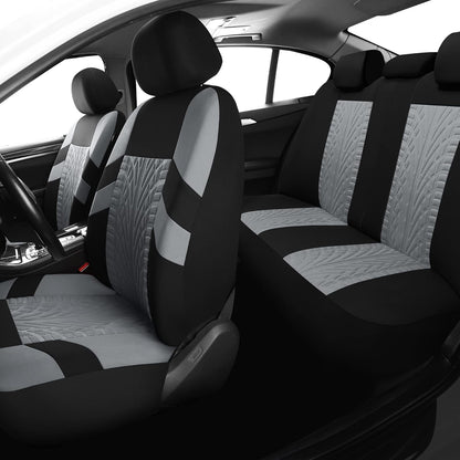 VarCozy Juego Completo de Fundas de Asiento para Automóvil, Banco Delantero y Trasero, Tela Universal, Compatible con Airbag, Negro y Gris (VC-01-B1)