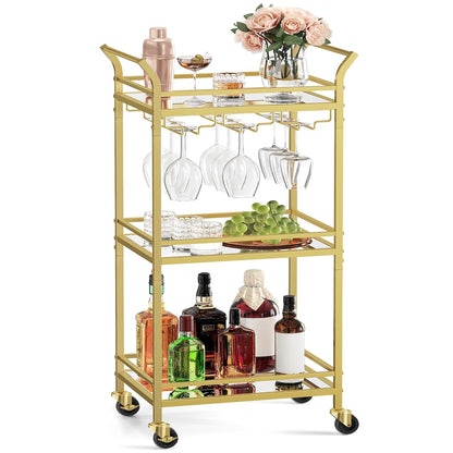VASAGLE Carrito de 3 Niveles, Minicarrito de Bar, Ruedas, Pasamanos | Espacios Pequeños, Cocina, Comedor, Baño, Salón, Dorado Claro, Gris, Colección BARIS MLRC091A62