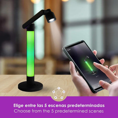 Lloyd's Lámpara Escritorio WiFi RGB control por App y Voz, Brazo Ajustable | Luz blanca fría y cálida, sincroniza al ritmo de la música, 250 lm, compatible con asistentes virtuales