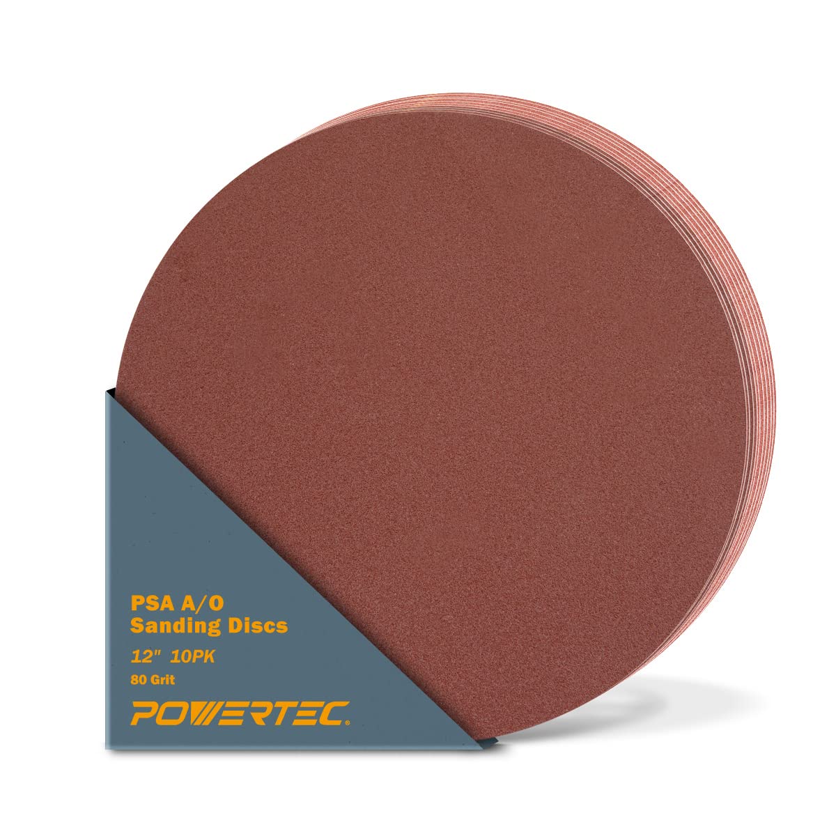 POWERTEC 10 discos de lijado PSA de grano 80 de 12 pulgadas, papel de lija calcomanía autoadhesivo, 12 pulgadas para paneles de yeso, carpintería, pintura, epoxi con lijadoras orbitales aleatorias - 12 pulgadas - 80 Grit, 10PK