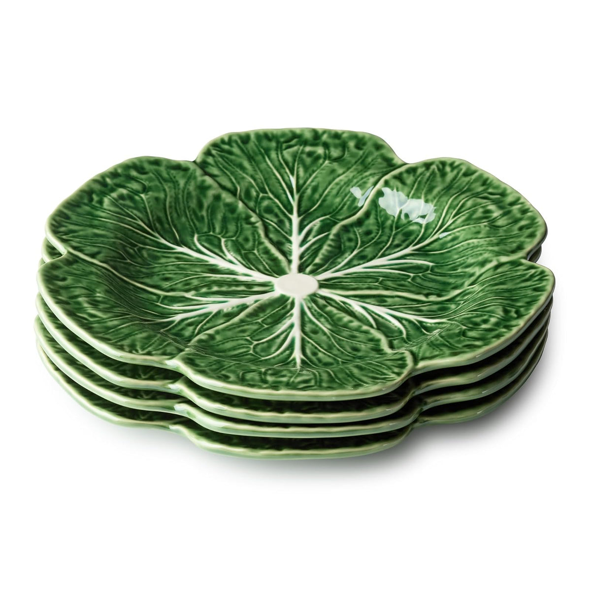 Le Jardin - Juego de 4 platos 3D de col de 11 pulgadas - Plato de hoja de gres verde esculpido - Vajilla inspirada en el jardín de temporada para comidas y entretenimiento de primavera y verano