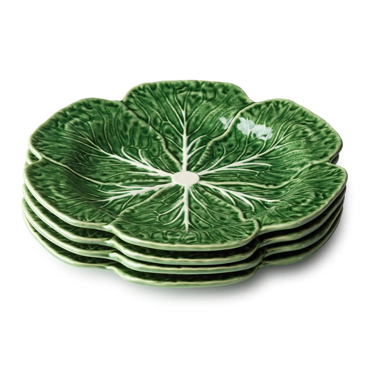 Le Jardin - Juego de 4 platos 3D de col de 11 pulgadas - Plato de hoja de gres verde esculpido - Vajilla inspirada en el jardín de temporada para comidas y entretenimiento de primavera y verano