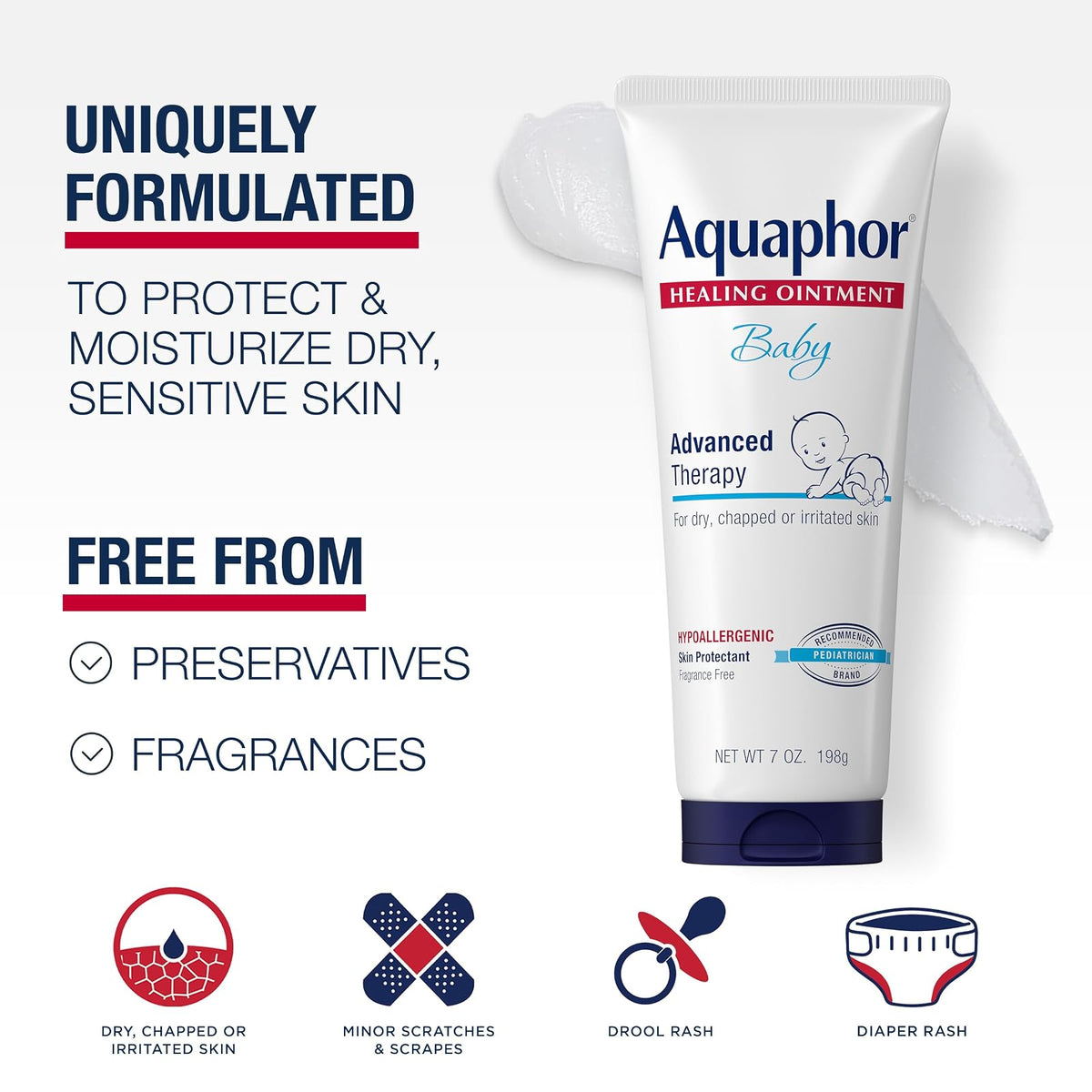 Aquaphor Baby Healing Ointment - For Chapped Skin, Diaper Rash and Minor Scratches - 7 oz. Tube