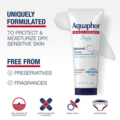 Aquaphor Baby Healing Ointment - For Chapped Skin, Diaper Rash and Minor Scratches - 7 oz. Tube