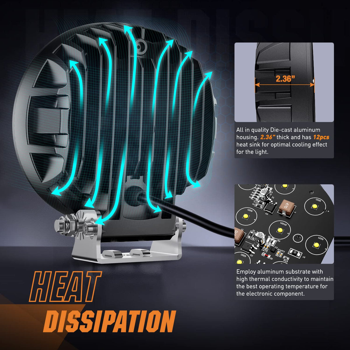 Nilight R0230 Luces LED Redondas 5.7 in 50 W 6500 LM IP68 con Arnés 16AWG para ATV, UTV y Todoterreno