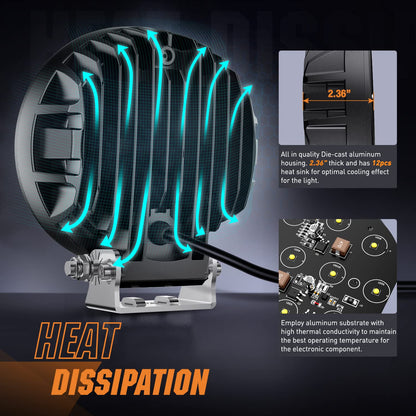Nilight R0230 Luces LED Redondas 5.7 in 50 W 6500 LM IP68 con Arnés 16AWG para ATV, UTV y Todoterreno