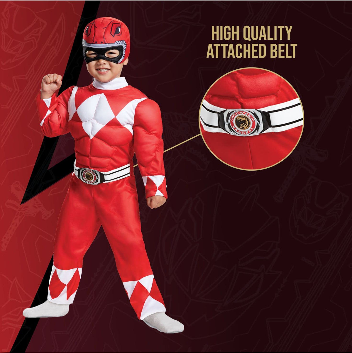 Disfraz de Red Ranger para niños pequeños, rojo, mediano/(3T-4T)