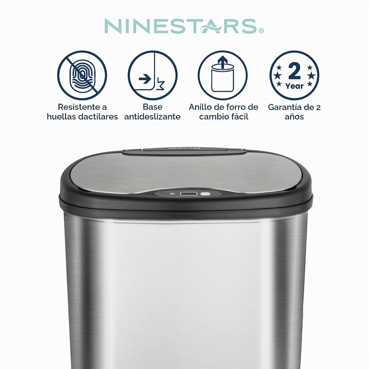 Ninestars DZT-50-25 Bote de basura con sensor de movimiento, grande, plateado