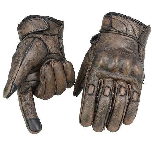 Milwaukee Leather MG7514 - Guantes de Motocicleta de Piel café con Palma de Gel con Nudillos Protectores, Talla XL