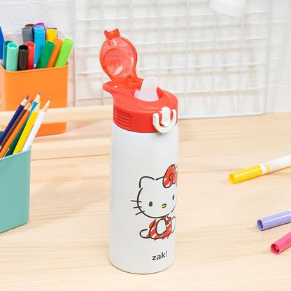 Zak Designs Sanrio Sage - Botella de agua para niños para escuela o viajes, botella de agua de acero inoxidable de 19 onzas con popote, mango y a prueba de fugas, cubierta de boquilla desplegable