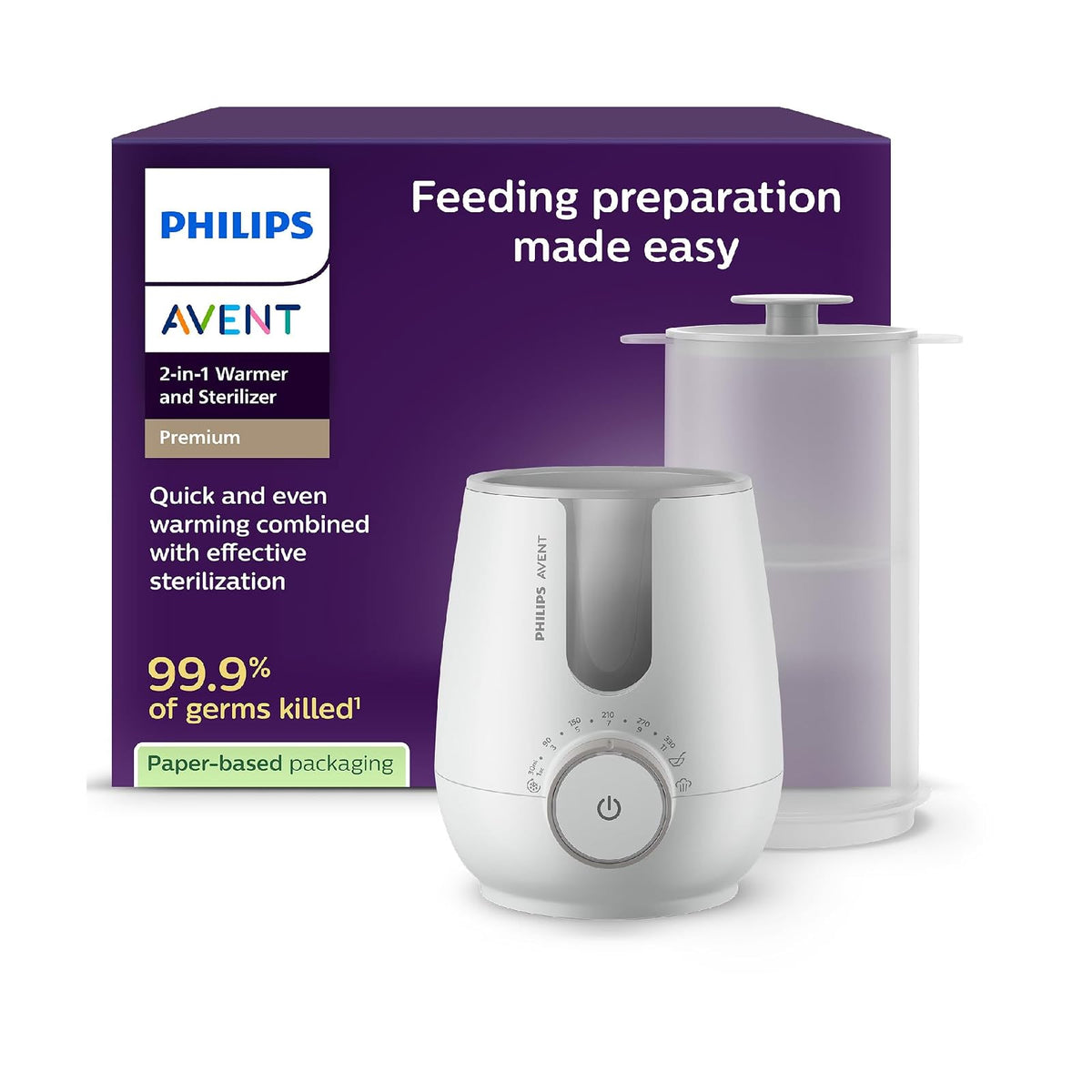 Philips Avent Calentador y Esterilizador 2 en 1 Listo en 3 Minutos | Sensor inteligente que evita sobrecalentamiento | Elimina 99.9% de bacterias | Calentamiento tipo hospitalario | SCF359/00