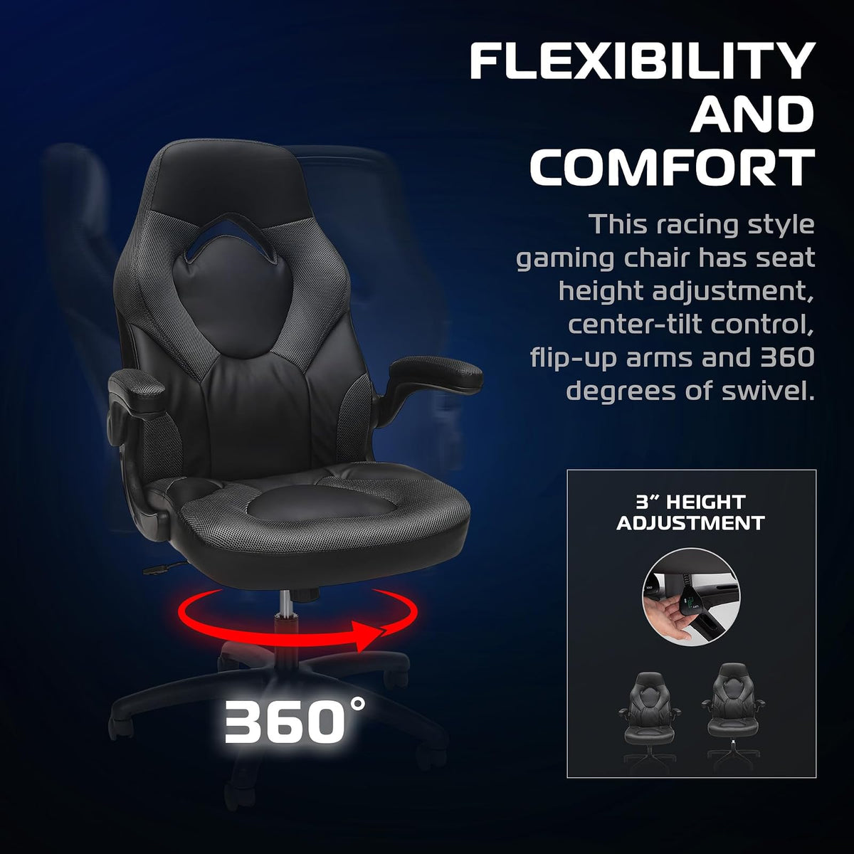RESPAWN 3085 - Silla para Juegos - Silla para Jugadores y Oficina con reposacabezas Integrado, Bloqueo de inclinación e inclinación Ajustable, Color Gris
