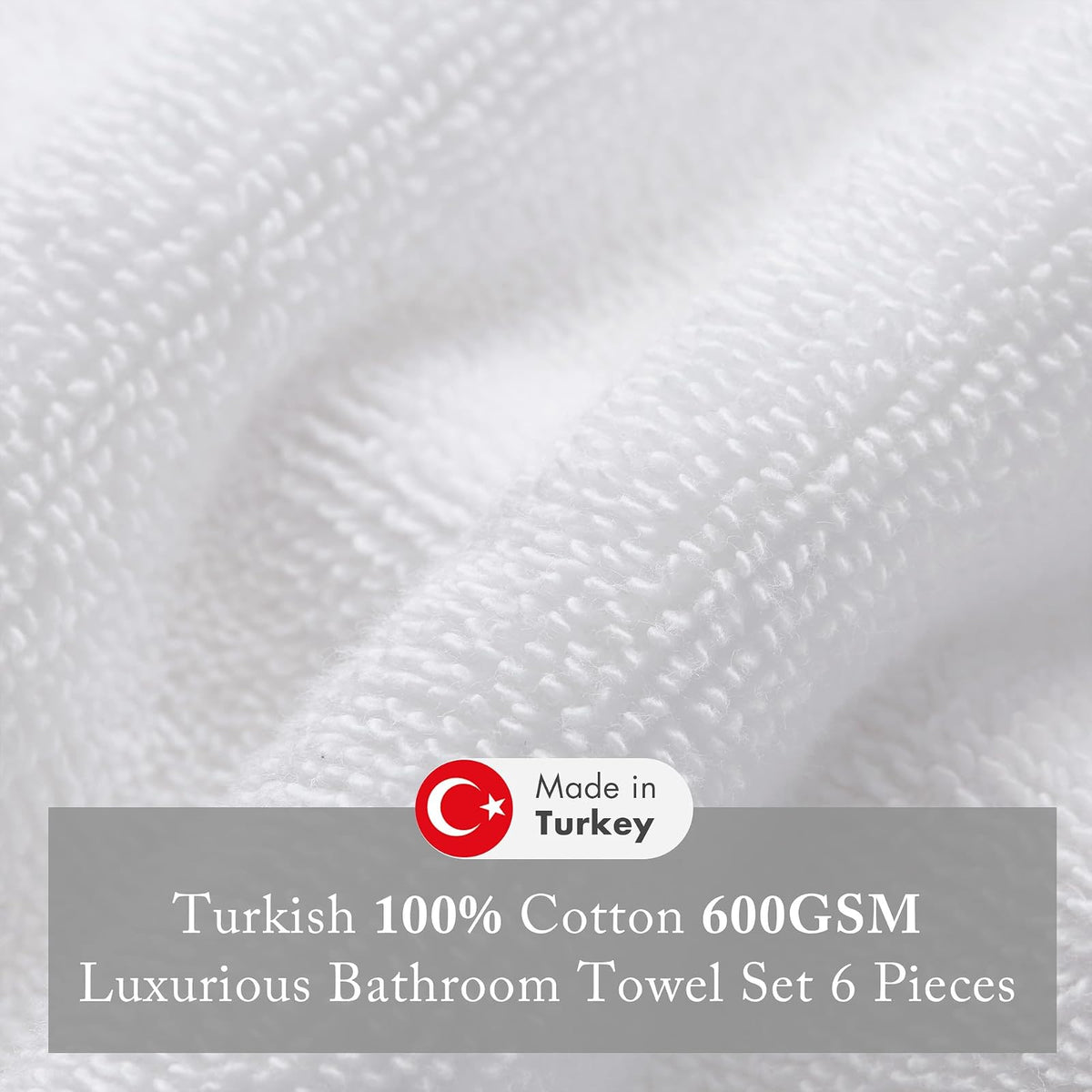Madison Park - Juego de Toallas de baño Turco, 100% algodón, 600 g/m², de Lujo, Gruesas, Suaves, absorbentes, para baño, Ducha, Manos, Cara, Varios tamaños, Blanco, 6 Piezas