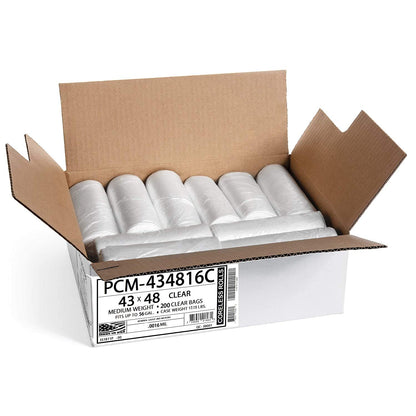 Aluf Plastics Bolsas de basura transparentes de 56 galones (200 unidades) – 43 x 48 pulgadas – PCM SERIES Premium de alta densidad 16 micras equivalentes a bolsas de basura para baño, oficina, industrial, comercial, conserjería