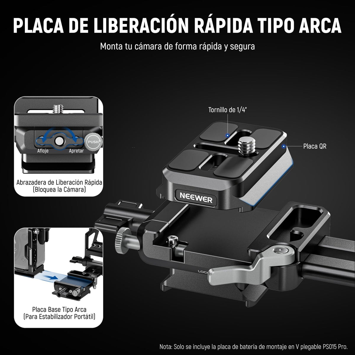NEEWER Plegable Placa de Batería V Mount con Placa Base de Cámara de Liberación Rápida Tipo Arca Vídeo Rig Cámara DSLR Compatible con SmallRig Batería de V Montaje Jaula dji RS4 RS3 Gimbal, PS015 Pro