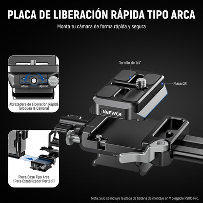 NEEWER Plegable Placa de Batería V Mount con Placa Base de Cámara de Liberación Rápida Tipo Arca Vídeo Rig Cámara DSLR Compatible con SmallRig Batería de V Montaje Jaula dji RS4 RS3 Gimbal, PS015 Pro