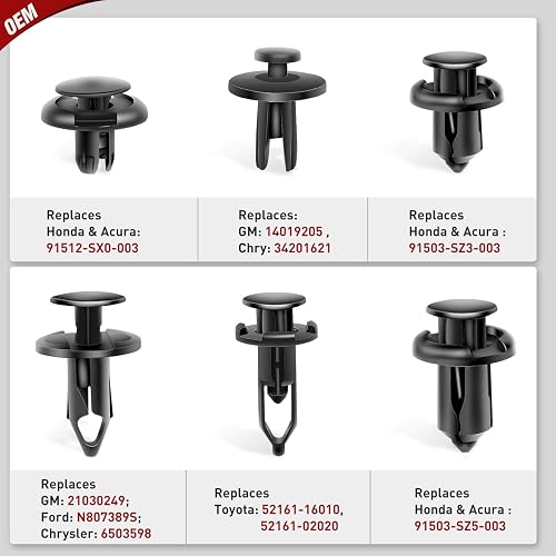 Nilight 120 Clips de Retención y Removedor, 6.3 mm, 8 mm, 9 mm, 10 mm, para GM, Ford, Toyota, Honda