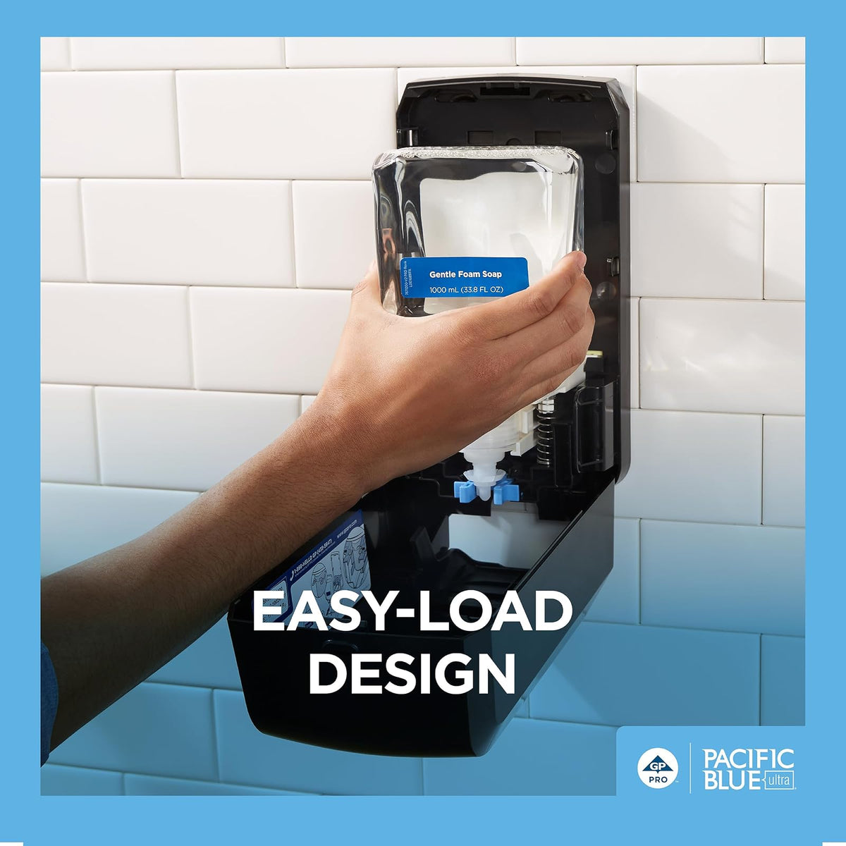 Georgia-Pacific (53590) Pacific Blue Dispensador de jabón ultra automatizado, negro, montado en la pared, fácil de instalar y mantener, pilas incluidas