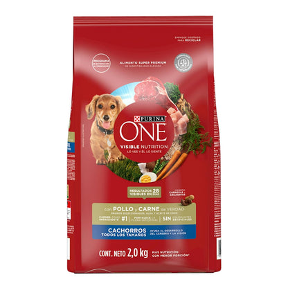 Purina One Cachorro Todos los Tamaños Sabor Pollo y Carne 2Kg