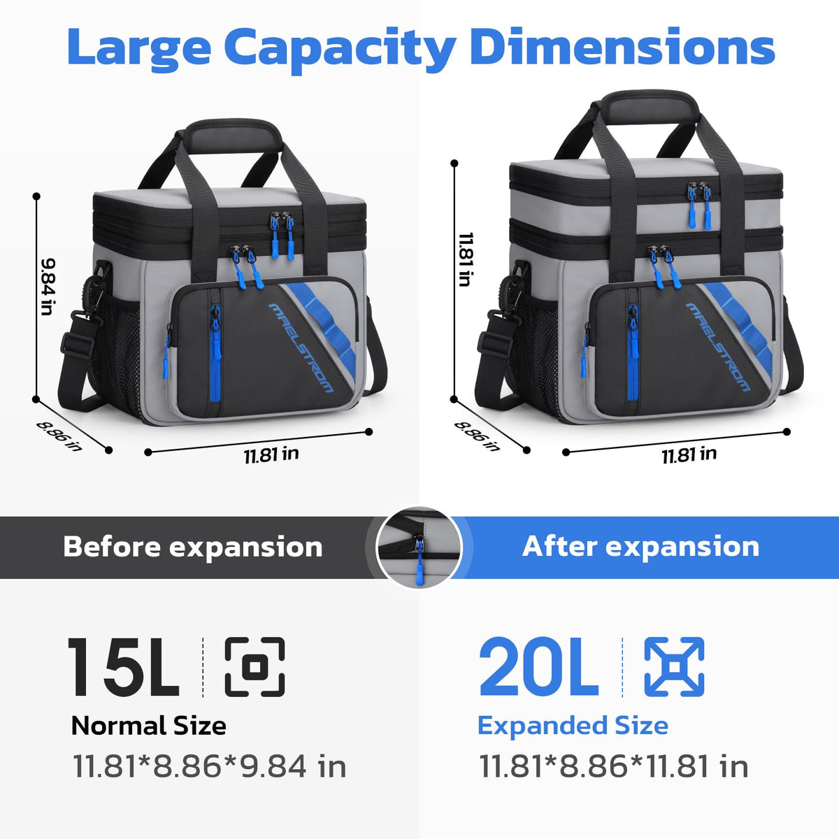 Maelstrom Caja de Almuerzo, Bolsa de Almuerzo Térmica 20L para Hombres y Mujeres, Bolsa Refrigerador Antifugas de Doble Compartimento Expandible con 6 Bolsillos, Bolsa Reutilizable para Trabajo y Picnic