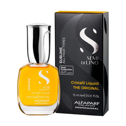 Alfaparf Milano Semi Di Lino Sublime Cristalli Liquidi The Original - Suero Iluminador y Protector TÉRMICO para el Cabello, Brillo Extremo Todo Tipo de Cabello, 15 ml