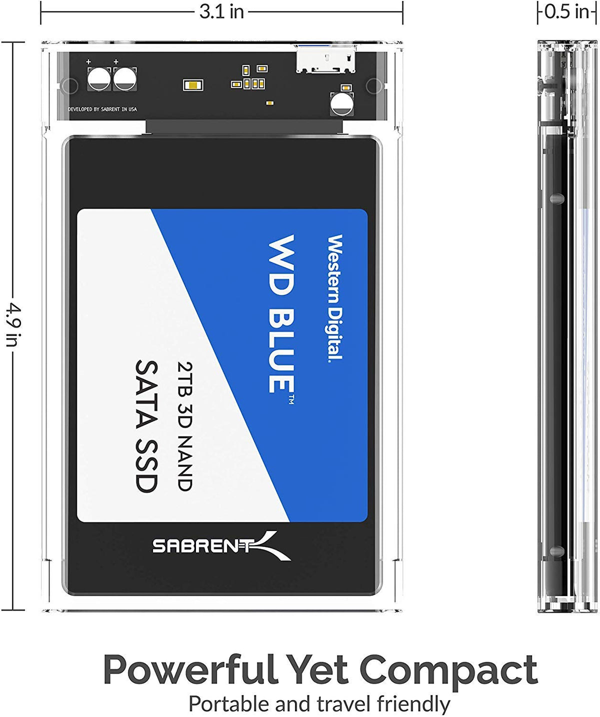 SABRENT - Carcasa de Disco Duro Externo Transparente de 2.5 Pulgadas SATA a USB 3.0 sin Herramientas, optimizada para SSD, Compatible con UASP SATA III (EC-OCUB)