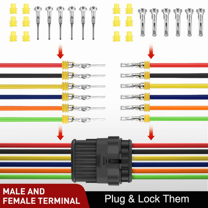Nilight - 260 conectores eléctricos de 6 pines, conector de cable macho y hembra, impermeable, conector de 6 vía para automóvil, camión, motocicleta, barco, juego de 10.
