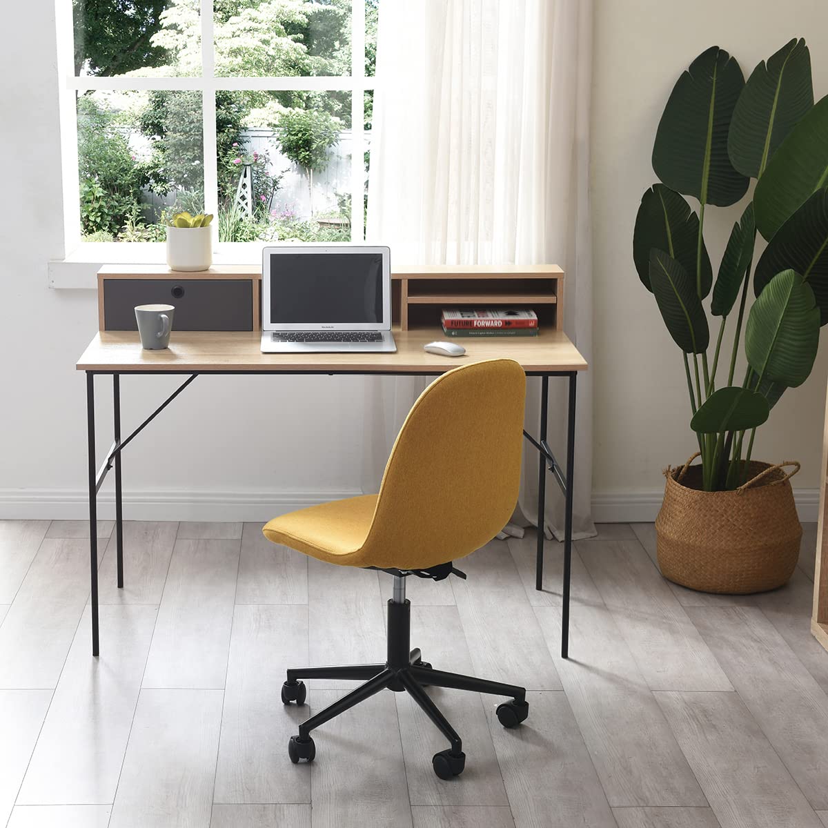 Alterego - Silla de Oficina Rolet. Giratoria con Altura Ajustable y Asiento Acolchado en Tela de Lino. Color Amarillo