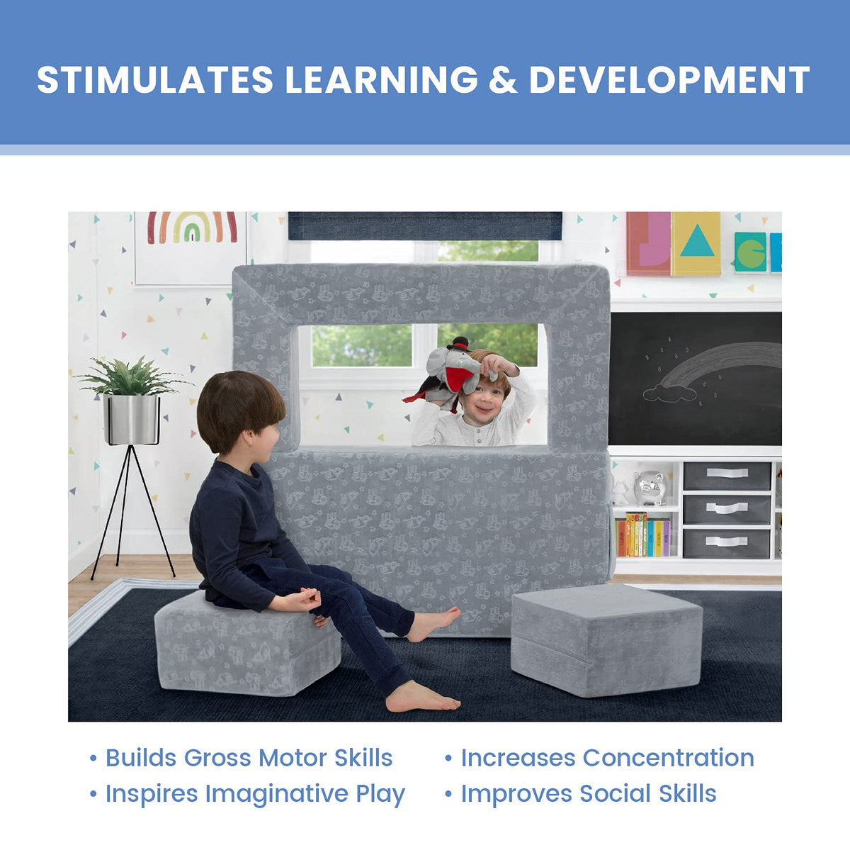 Serta Delta Children Perfect Sleeper - Juego de sofá Convertible y Juego para niños y niños, sofá Modular de Espuma y Tumbona abatible con 2 otomanos, Gris