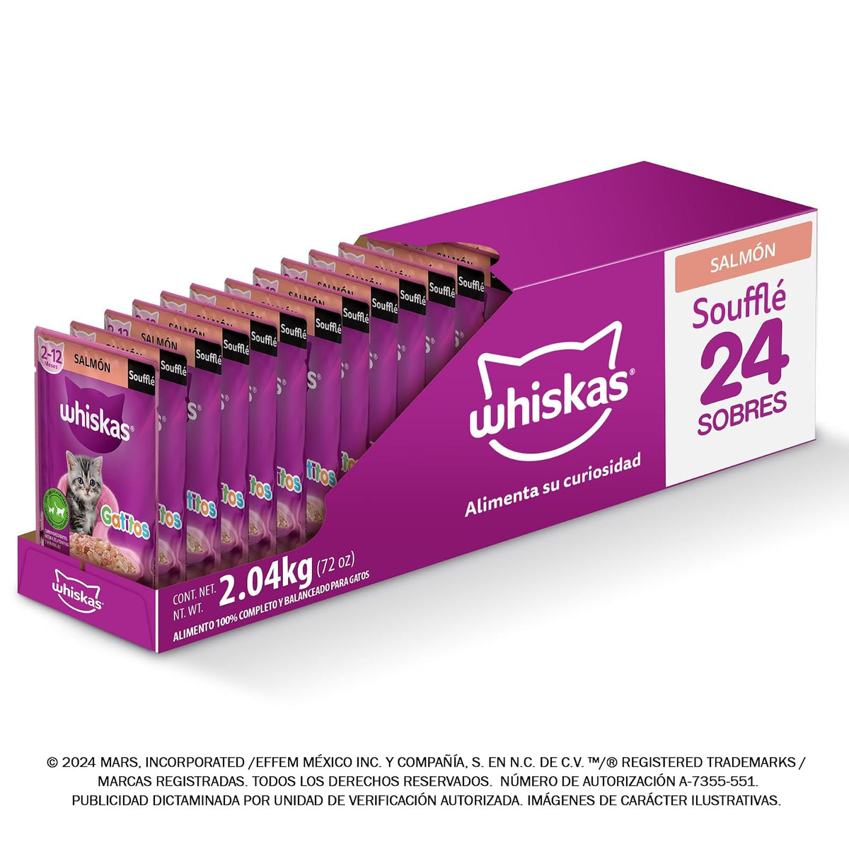 WHISKAS - Alimento Húmedo para Gatitos, Sabor a Soufflé de Salmón, 24 Sobres para Gato, 85 gr., c/u