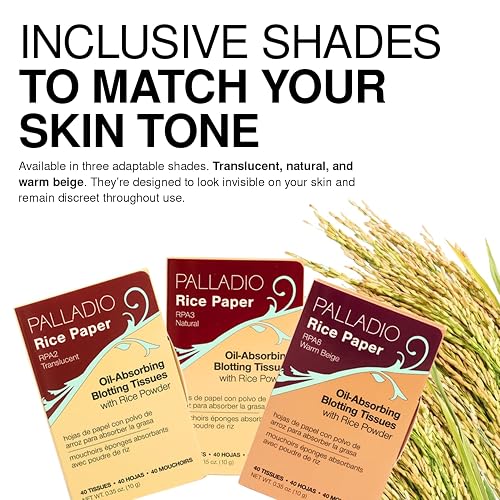 Palladio Papeles Faciales de Arroz para Piel Grasa, Hojas Absorbentes de Doble Cara Warm Beige