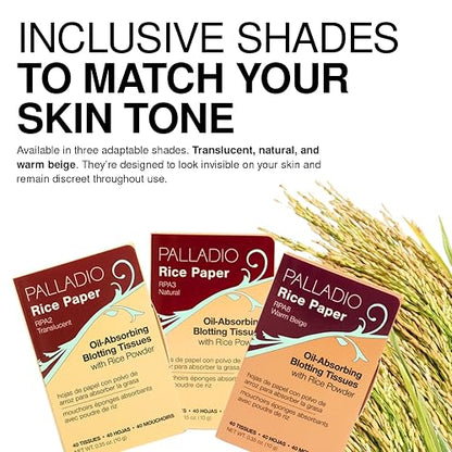 Palladio Papeles Faciales de Arroz para Piel Grasa, Hojas Absorbentes de Doble Cara Warm Beige